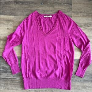 Trina Turk V-Neck Sweater in Fuchsia Pink